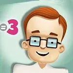 Kreslená postava s okuliarmi a úsmevom vedľa matematického príkladu 1 + 2 = 3 na svetlozelenom pozadí