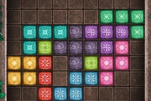 Farebná mozaika rôznych geometrických tvarov a vzorov na tmavom pozadí