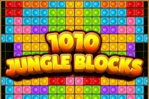 Farebná mriežka s nápisom 1010 Jungle Blocks v strede