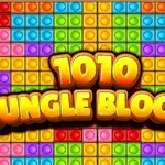 Farebná mriežka s nápisom 1010 Jungle Blocks v strede