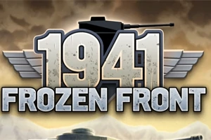 Nápis 1941 Frozen Front s grafickými prvkami tanku a krídiel v pozadí