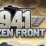 Nápis 1941 Frozen Front s grafickými prvkami tanku a krídiel v pozadí