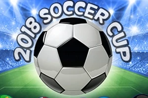 Futbalová lopta s nápisom 2018 Soccer Cup na štadióne s jasnými svetlami v pozadí