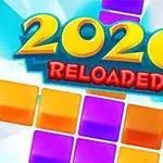 Farebný nápis 2020 Reloaded s farebnými štvorcovými blokmi v pozadí