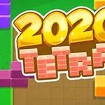 Farebné bloky a nápis 2020 s názvom hry na zelenom pozadí