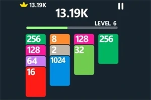 Farebné bloky s číslami 256, 128, 64, 16, 8, 2, 1024, 32 na tmavom pozadí
