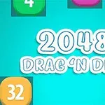 Modrá obrazovka s bielym textom 2048 Drag N Drop a rôznofarebnými číslami v štvorcoch