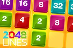 Farebná mriežka s číslami ako 2, 4, 8, 16, a 32 na blokoch a textom 2048 Lines v ľavom dolnom rohu