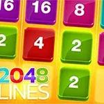Farebná mriežka s číslami ako 2, 4, 8, 16, a 32 na blokoch a textom 2048 Lines v ľavom dolnom rohu
