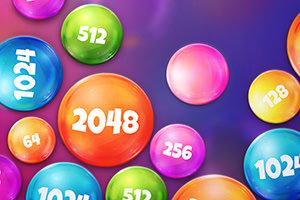 Farebné gule s číslami ako 2048, 1024 a 512 na farebnom pozadí