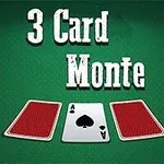 Tri hracie karty na zelenom pozadí s textom 3 Card Monte hore