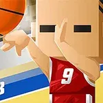 Kreslená postava s číslom 9 na červenom drese hádže basketbalovú loptu