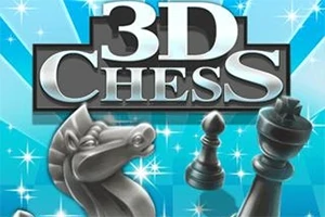 Šachové figúrky v 3D dizajne na modrom pozadí s výrazným nápisom 3D Chess