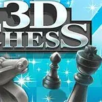 Šachové figúrky v 3D dizajne na modrom pozadí s výrazným nápisom 3D Chess