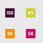 Šesť štvorcov rôznych farieb obsahujúcich čísla: 100, 84, 76, 92, 56 a 96