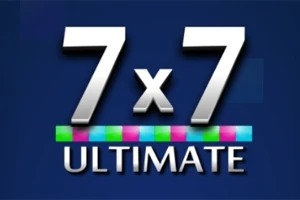 Biely nápis 7 x 7 ULTIMATE na tmavomodrom pozadí s farebnými štvorčekmi