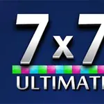 Biely nápis 7 x 7 ULTIMATE na tmavomodrom pozadí s farebnými štvorčekmi