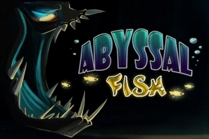 Obrovská tmavá hlava morskej príšery s ostrými zubami a svetielkujúcimi očami vedľa nápisu Abyssal Fish