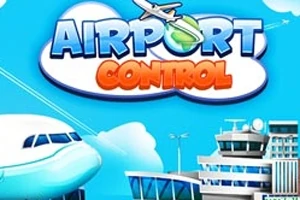 Obrázok obsahuje ilustráciu lietadla a riadiacej veže na letisku s textom Airport Control na oblohe