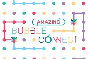 Farebné bodky prepojené farebnými čiarami a textom Amazing Bubble Connect
