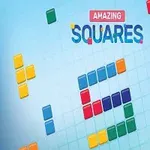 Bloky rôznych farieb usporiadané do tvaru písmena „S“ na modrom pozadí s textom „Amazing Squares“ hore
