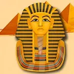 Faraónska maska na pozadí dvoch pyramíd