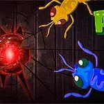 Žltý a modrý mravec na tmavom pozadí s nápisom ANTS a červeným svetielkom v ľavom dolnom rohu