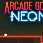 Neónový nápis Arcade Golf Neon s bielou loptou a červenou líniou na tmavom pozadí