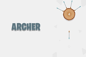 Kmeň stromu s niekoľkými šípmi v ňom a veľkým nápisom „ARCHER“ na svetlom pozadí