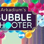 Farebná grafika s farebnými bublinami a nápisom Arkadiums Bubble Shooter