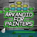 Text Arkanoid for Painters na pozadí s farebnými kameňmi a šedými stenami