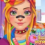 Dve kreslené postavy, jedna s farebnými vlasmi a makeupom, druhá v bielom plášti; text ASMR Beauty Homeless v popredí