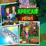 Dve deti jazdia na slonovi s ďalšími animovanými scénami a textom African Safari
