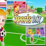 Dievčatko a chlapec v športovom oblečení stoja na futbalovom ihrisku s farebnými ilustráciami v pozadí a nápisom v strede