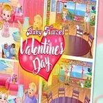 Dieťa s blond vlasmi drží ružové srdce na pozadí farebnej izby s valentínskou tematikou