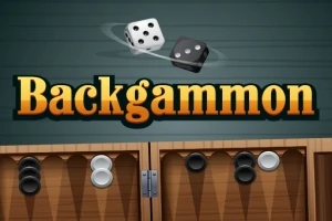 Kocky a kamene na doske s textom Backgammon nad nimi