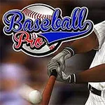 Baseballový hráč v bielom drese odpaľuje loptu s nápisom Baseball Pro