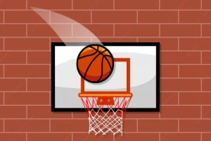 Basketbalová lopta letí smerom do koša proti tehlovej stene