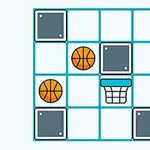 Basketbalová mriežka s oranžovými loptami, sivými blokmi a basketbalovým košom