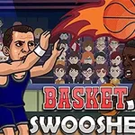 Dvaja animovaní basketbalisti v zápase s plameniacou basketbalovou loptou nad nimi a divákmi v pozadí