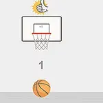 Basketbalová lopta pod obručou s bodovým skóre a palcom hore nad košom