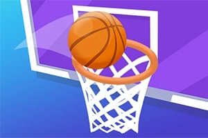 Basketbalová lopta padajúca do obrúčky s fialovým pozadím