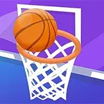 Basketbalová lopta padajúca do obrúčky s fialovým pozadím