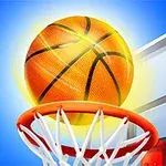 Basketbalová lopta letiaca do obruče na modrom pozadí