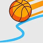 Basketbalová lopta pohybujúca sa po modrej čiare nakreslenej modrou ceruzkou