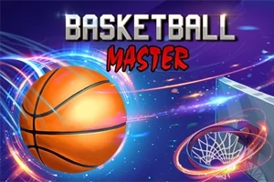 Basketbalová lopta letiaca k basketbalovému košu na farebnom pozadí s nápisom
