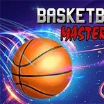 Basketbalová lopta letiaca k basketbalovému košu na farebnom pozadí s nápisom
