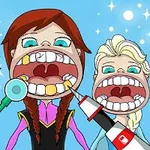 Traja kreslení ľudia so široko otvorenými ústami s dentálnymi nástrojmi smerujúcimi k ich zubom