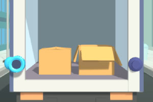 Dva kartónové boxy v zadnej časti nákladného auta