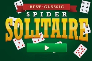 Nápis BEST CLASSIC SPIDER SOLITAIRE s hernými kartami na zelenom pozadí
